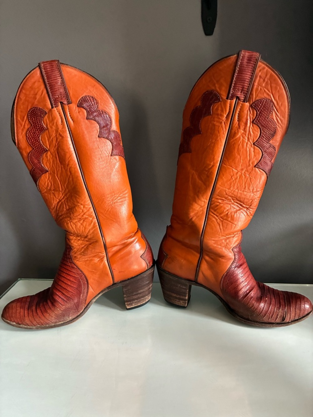 Vintage Justin Ostrich & Leather Cowboy Western Boots Size 6 - Picture 3 of 11